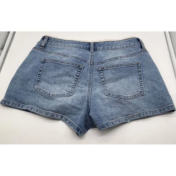 VANILLA STAR Juniors SZ 7 Lace Waist Jean Shorts Mini y2k style summer - Picture 2 of 10